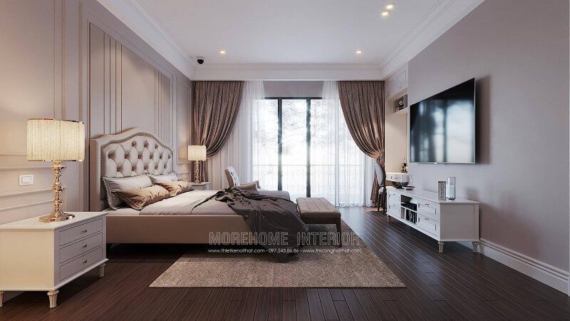 Mẫu kệ tivi gỗ tự nhiên màu trắng đẹp cao cấp cho không gian phòng ngủ biệt thự