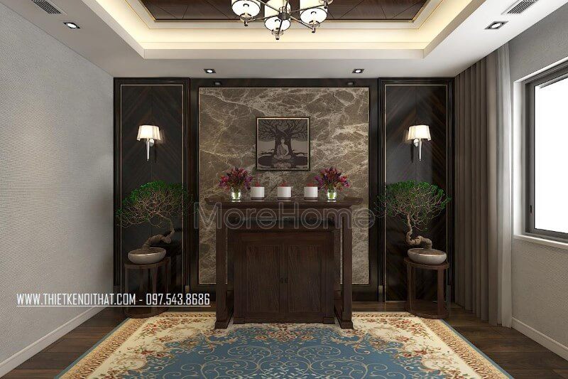 Mẫu tủ thờ gỗ tự nhiên cao cấp được đề xuất cho nhà phố biệt thự.